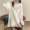 Deutsches Samt-Herbst- und Winter-Unterhemd für Damen, reine Baumwolle, mittellang, Seitenschlitz, weißes T-Shirt, langärmlig, locker, inneres Oberteil
