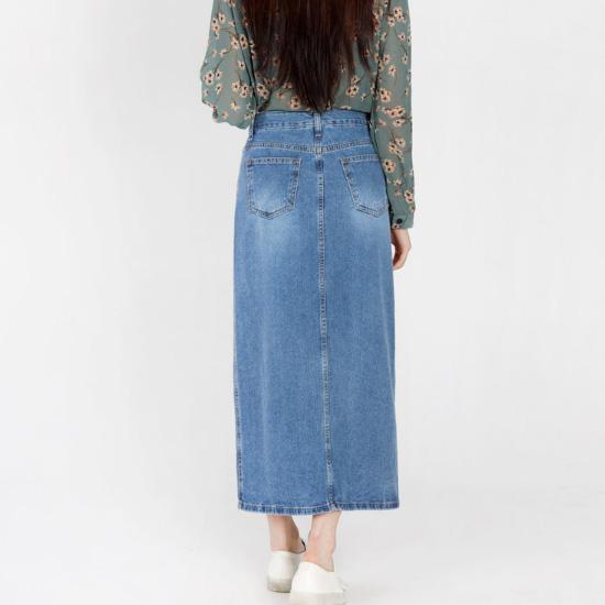 Jeansskjørt for kvinner fine dateantrekk lang skjørt Korea mote
