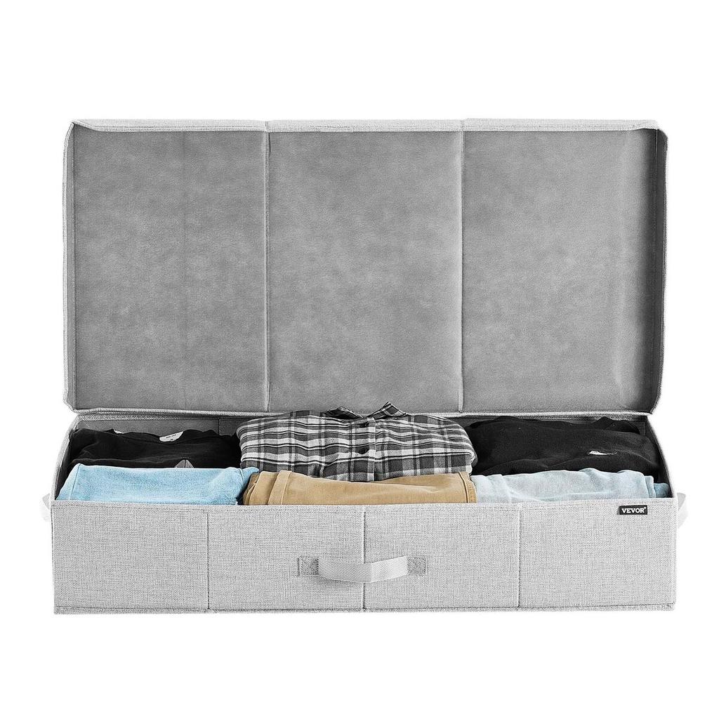 Under Bed Storage with Lids, 805 x 405 x 155 mm, 48L Large Underbed Clothes Storage Containers, Low Profile Gray Under Bed Drawer Shoe Organizer Bins