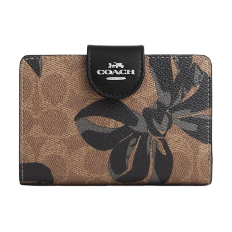 Coach Corner Zip 13 Bow Print Logo Coated Canvas Wallet Women wallet Brown CZ340-SVXB4 Tan