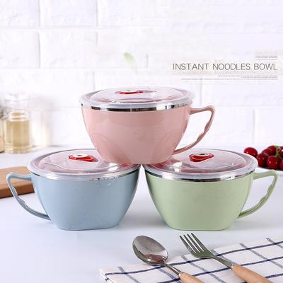 Stainless Steel Instant Noodle Bowl Double-layer Insulated Instant Noodle Bowl Adult Anti-scald Thermal Insulation Fresh-keeping Box with Lid