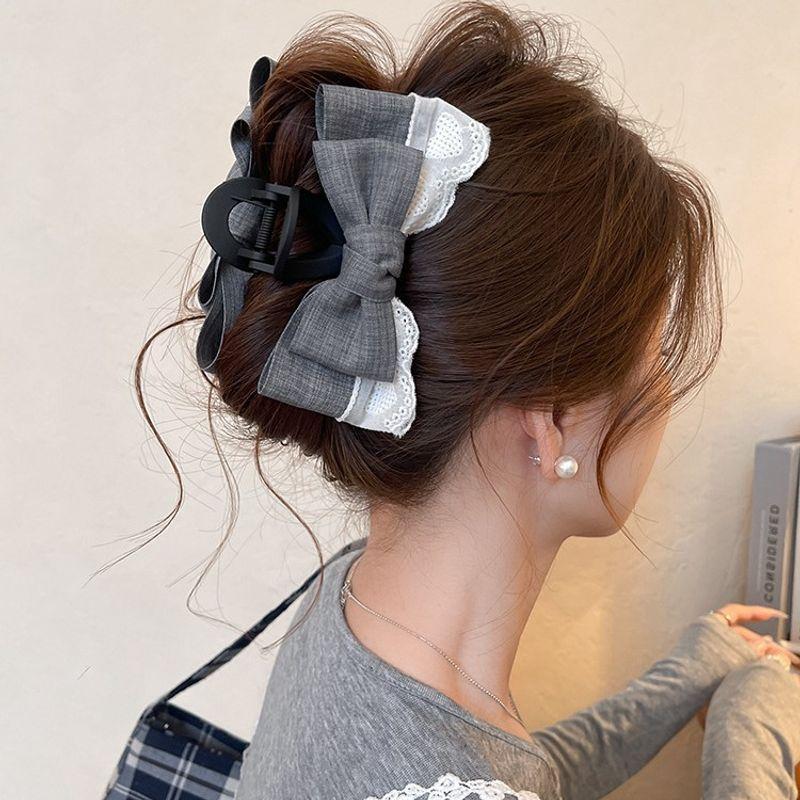 1pc Korean Style Fashionable Denim Bow Clip, New High-end Hair Clip, Large Shark Clip Headpiece At the Back of the Head