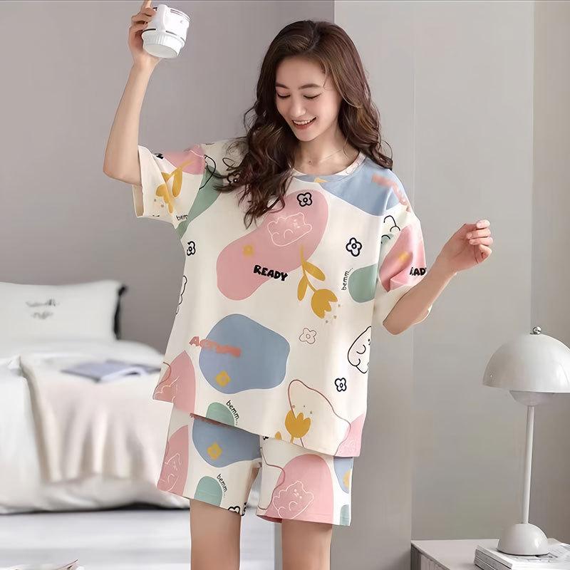 Japanese summer department new cotton pajamas women's fresh pastoral style student casual loungewear round neck short-sleeved suit