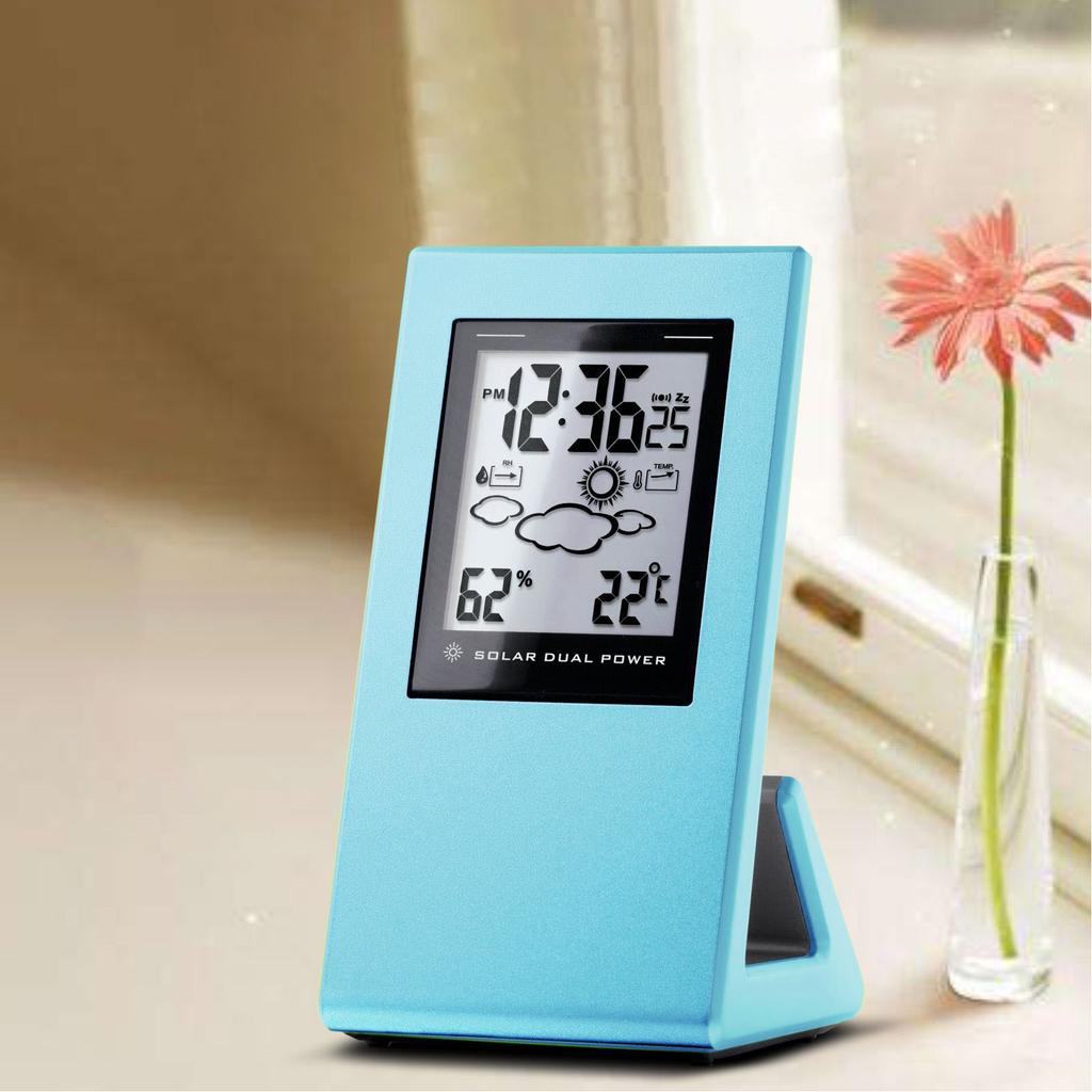 Wther Forcast Clock Solar Battery Powered LCD Display Timing Digital Temperature Humidity Meter for Home School
