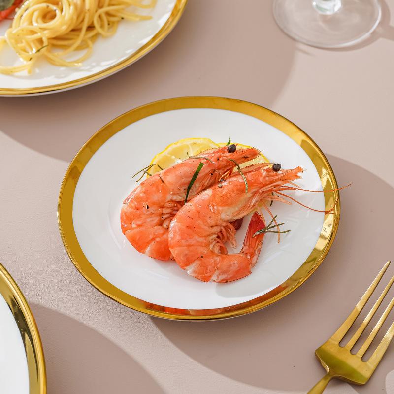 10palcový keramický talíř na steak v západním stylu s evropským zlatým okrajem, talíře na ovoce, dezert, snídani, kulatý kuchyňský talíř, nádobí