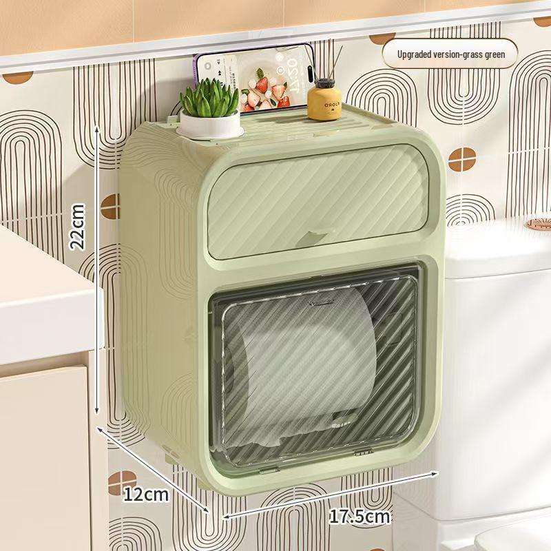 Wall-Mounted Cream and Green Bathroom Tissue Holder and Storage Rack