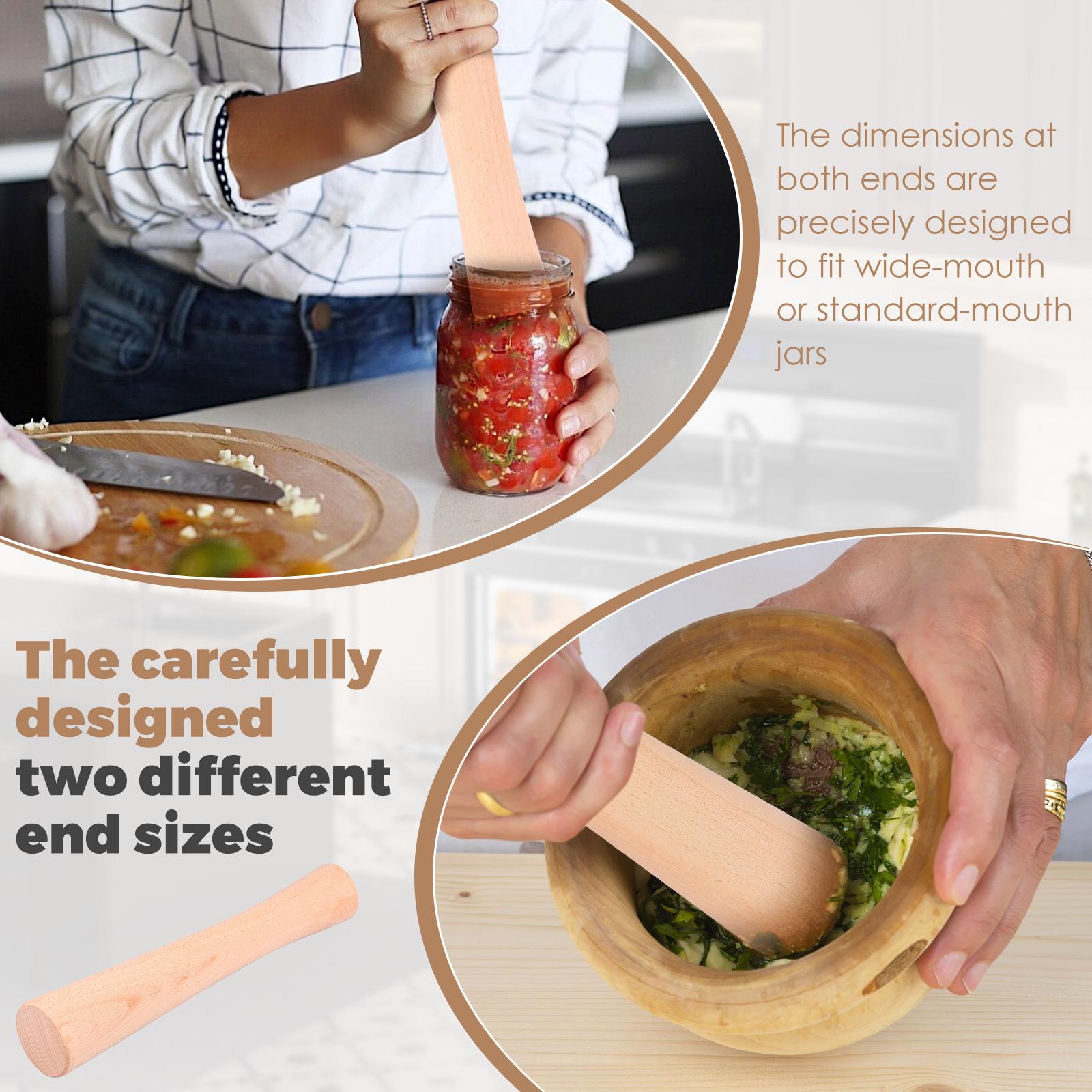 Wood Vegetable Fermentation Tamper 12 Inch Wood Pickle Pounder Sauerkraut Pounder Rod with Measuring Spoon Fermenting Food Tool