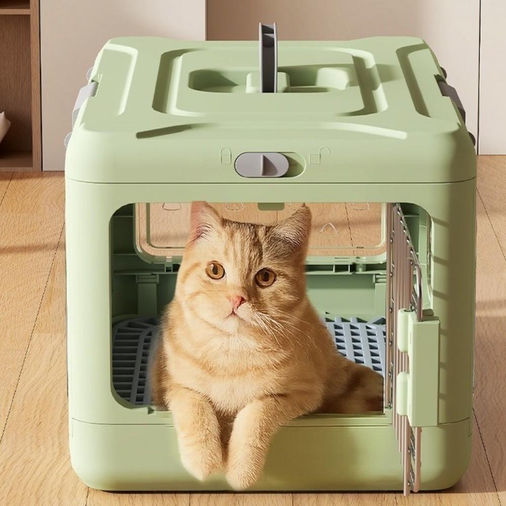 Collapsible Pet Carrier Box Plastic Thickening Foldable Cat Cage with Handle Breathable Pet Travel Cage Car Carrying