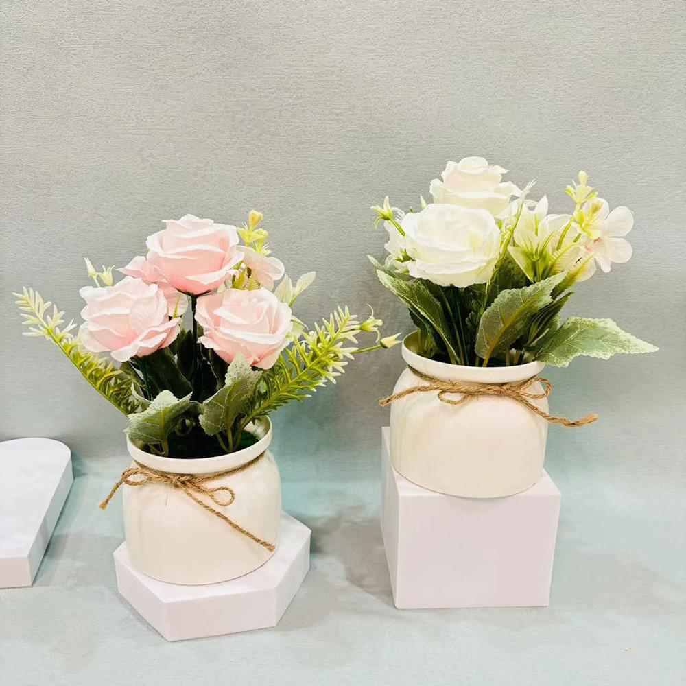Flower Rose Plastic Arrangement Decorative Plant For Home Desk Decoration