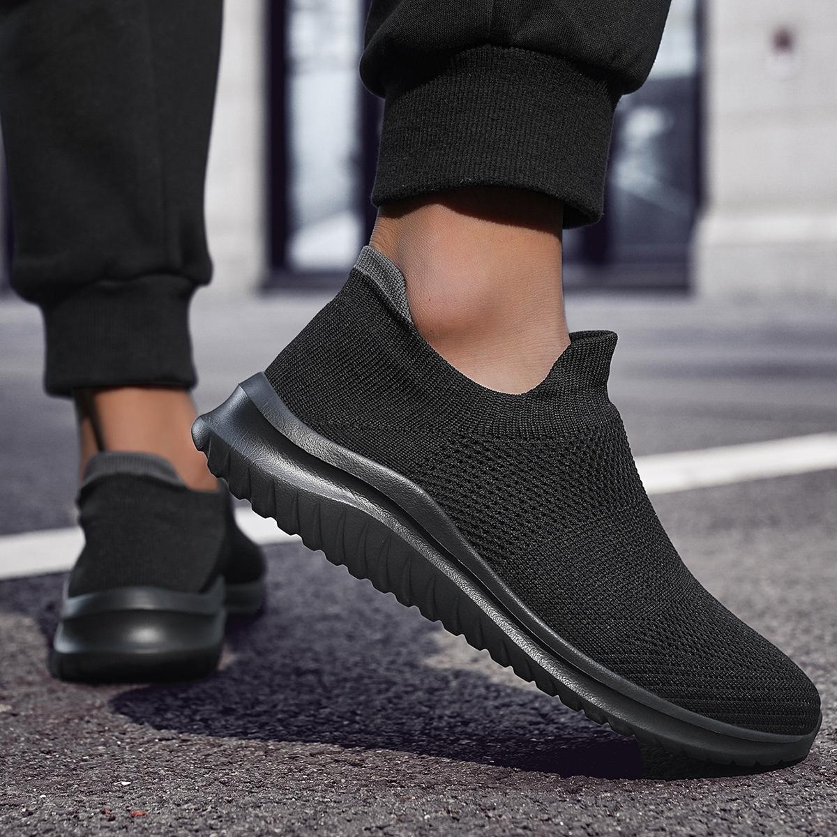 

Весенняя мужская обувь Вязаные носки Кроссовки Женские туфли на плоской подошве Повседневные дышащие кроссовки Балетки Обувь для ходьбы для мужчин Большой размер 45 35 чёрный