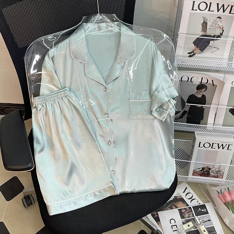 

Пижама из ледяного шелка женская летняя милая тонкая с коротким рукавом простая домашняя одежда комплект M