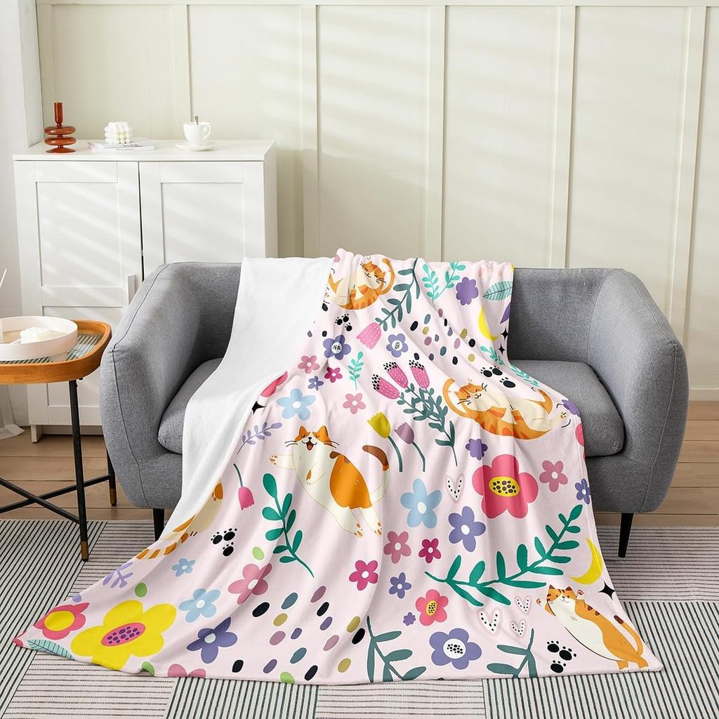 Erosebridal Floral Sloth Flannel Blanket for Kids Pink Cartoon Kawaii Sloth Throw Twin x Inch Fuzzy Garden Tulip Sofa Blanket