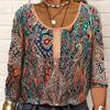 Women's V-Neck Casual Ethnic Style Printed Button Large Size Women's T-Shirt