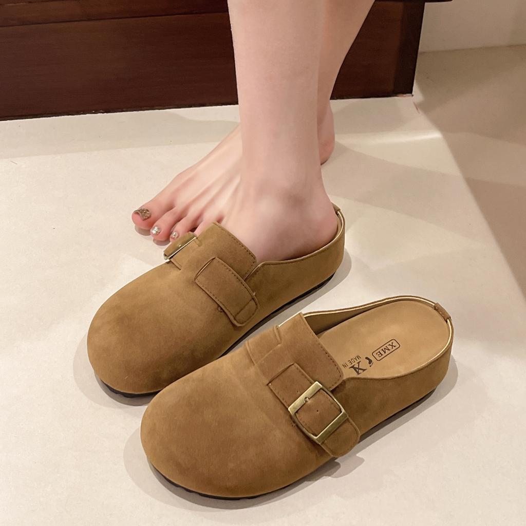Women Wear New Platform Shoes In Autumn and Winter, Bag Head Half Towing Soft Sole One Pedal Lazy Shoes