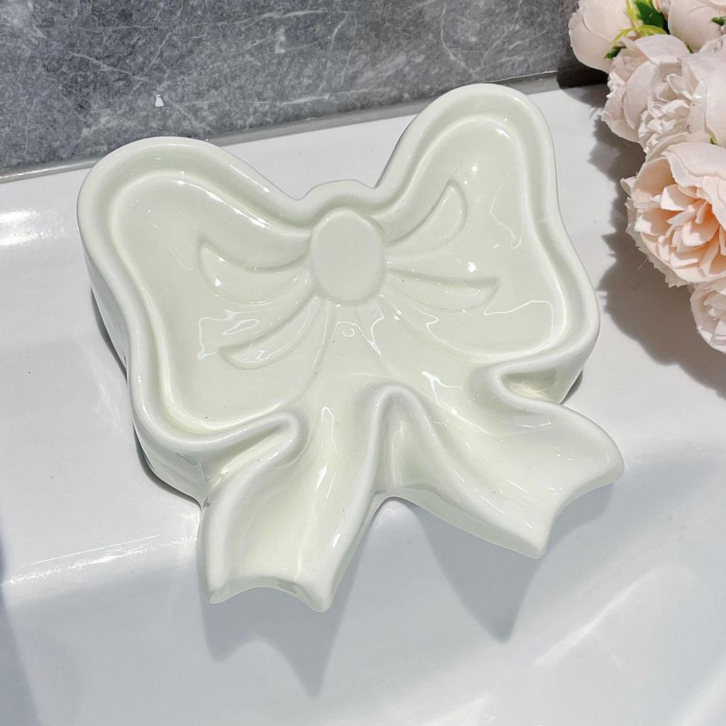 Creative Bow Soap Box Drain Cute Storage Rack Bathroom Sink No Water Collection Ceramic Dish Holder Holder