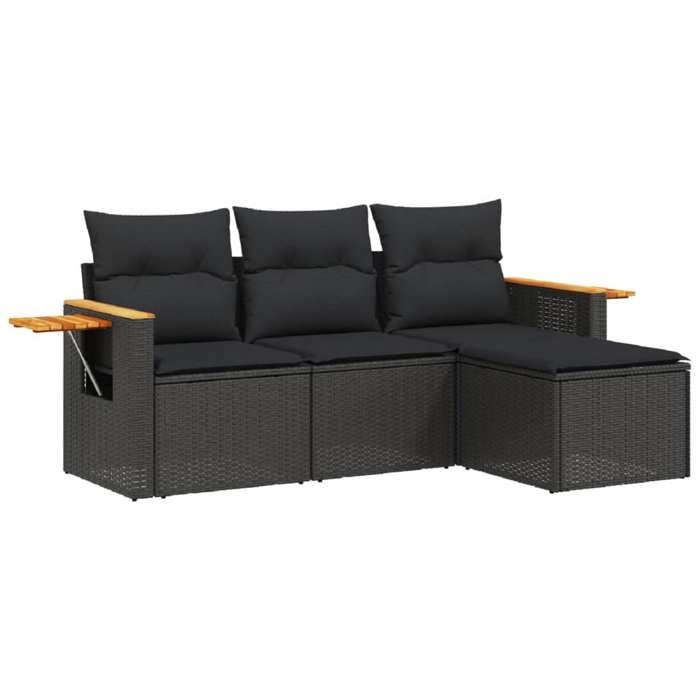 VidaXL Salon de Jardin avec Coussins 4 pcs, Canapés de Terrasse, Ensemble de Meubles de Patio, Mobilier d'Extérieur, Noir 3259143
