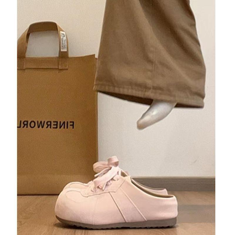 Pink Bag Head Half Slippers Women Wear Spring and Summer New Versatile Thick Bottom Belt Going Out Slippers Women