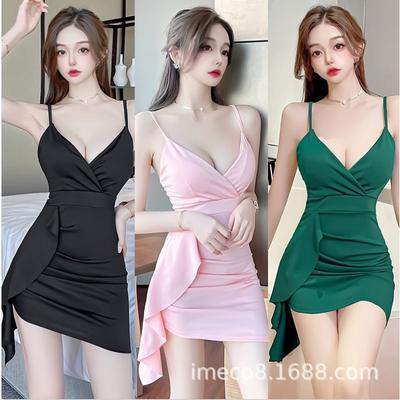Bar Dancing Nightclub Overalls Women's Collar Sexy Ruffle Edge Tight Suspender Bottoming Dress