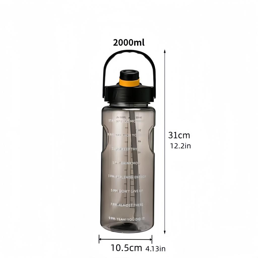 2L Large Capacity Sports Water Bottle with Straw Outdoor Plastic Portable Water Bottle for Fitness Camping Gym Sports Water Jugs