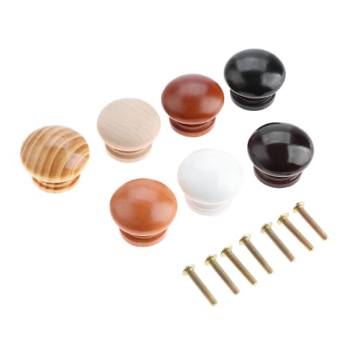 Set of 5 Wooden Handles, Knobs, Natural Wood, for Chests, Drawers, Furniture, Doors, Hardware, Shelves, with Screws, Wood Grain