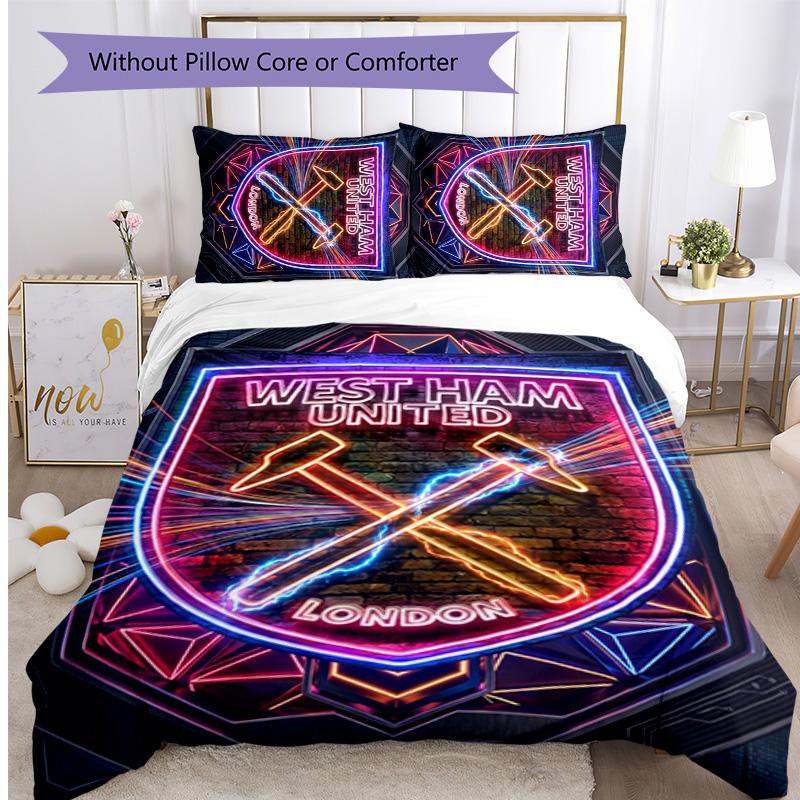 Set Lenzuola Stampato West Ham United Football 3 Pezzi, Comodo Set Copripiumino per Camera da Letto Amico della Pelle