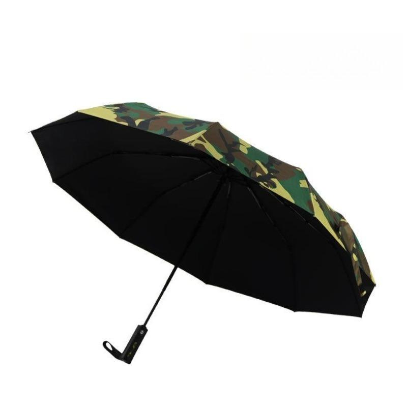 

10 Bone Wind-resistant Camouflage Full Light-shielding Umbrella Fully Automatic Tri-fold Black Plastic Outdoor Parasol