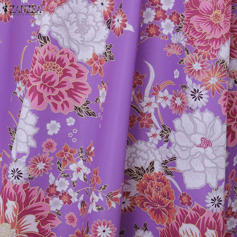 ZANZEA Women Casual V-Neck Short Sleeve Summer Floral Print Dress