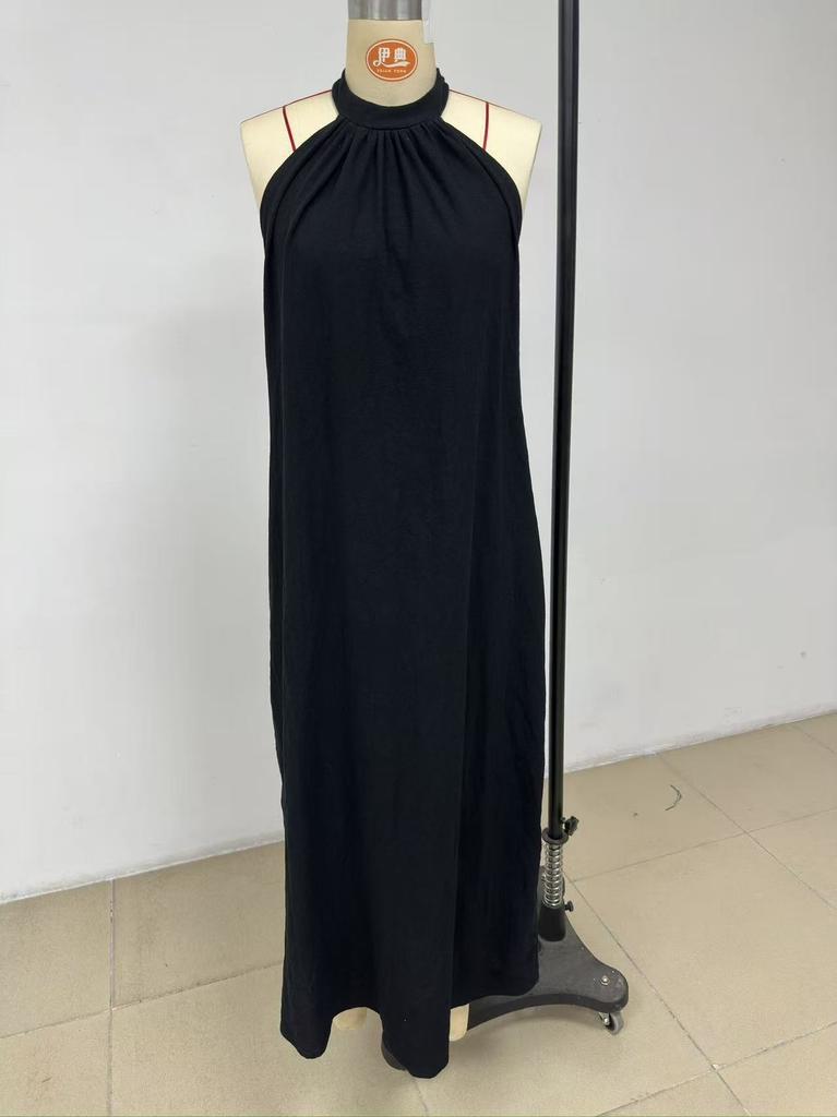 European and American summer new solid color loose fashion neck dress vacation dress