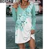 Women Autumn Long Sleeve O-Neck Casual Dress 3D Vintage Floral Printed Elegant A-line Dress For Female Dress