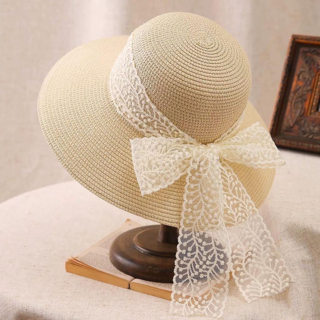 New lace bow straw fisherman hat children summer travel sun protection hat seaside beach hat versatile