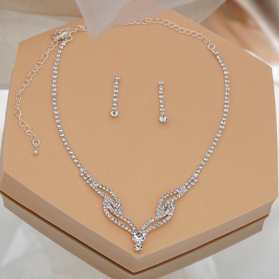 2Pcs/Set Necklace Earrings Set Multi-layer Wedding Bridal Jewelry Exquisite Elegant Inlaid Rhinestones Drop Earrings