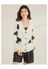 Retro Jacquard Cardigan Cotton Wool 100% Autumn/Winter V-neck Coat Versatile Women's Woolen Sweater for Daily Use