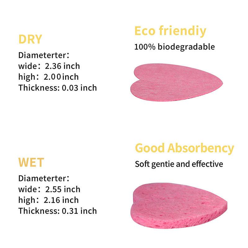 Biodegradable Compressed Heart Shape Facial Cleansing Puff | Wood Pulp Sponge | Absorbent & Reusable Washable Makeup Remover Pads