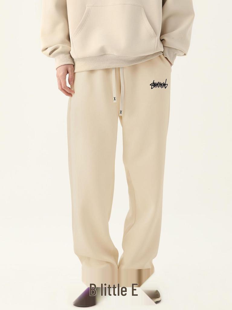 Pantaloni de trening sport casual largi pentru bărbați, cu etichetă de spălare în engleză - Stil european și american