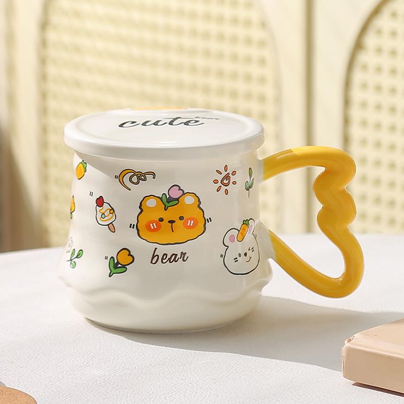 

Cute Cartoon Ceramic Cup Cute Creative Relief Mug Style Coffee Cup Milk Cup with Lid Student Cup 400ML