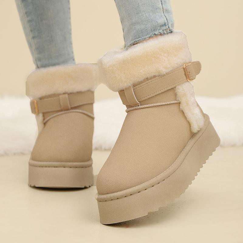 Fashion Faux Fur Winter Ankle Boots Women Fashion Buckle Anti Slip Platform Snow Boots Woman Plus Size Faux Suede Warm Short Booties