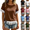 Top Casual da Donna a Maniche Corte Girocollo Orlo con Frange Tessuto Leggero Morbido Camicetta Estiva