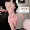 Sexy Lingerie Sexy Cherry Lace Printed Hip Wrap Skirt Women's Pleated Slim Deep V Pajamas Uniform 1111