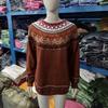 Women's European Retro Fair Isle Long Sleeve Color Block Knitted Sweater Top