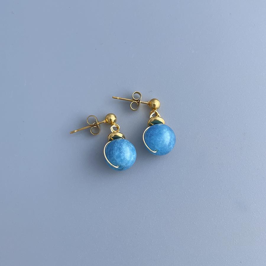 Summer Beach Jewelry Dainty Layering Choker Chunky Gemstone Genuine Aquamarine Beaded Necklace with Gold Toggle Clasp