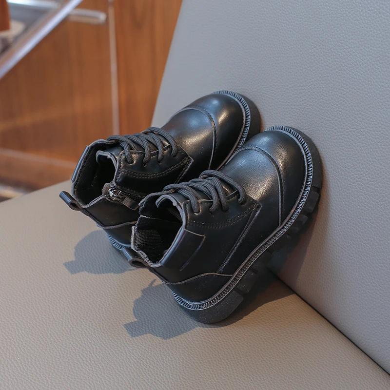 2024 Children Fashion Boots for Girls Boys Winter New Korean Style Soft Comfortable Anti-slippery Versatile Chic Leather Shoes