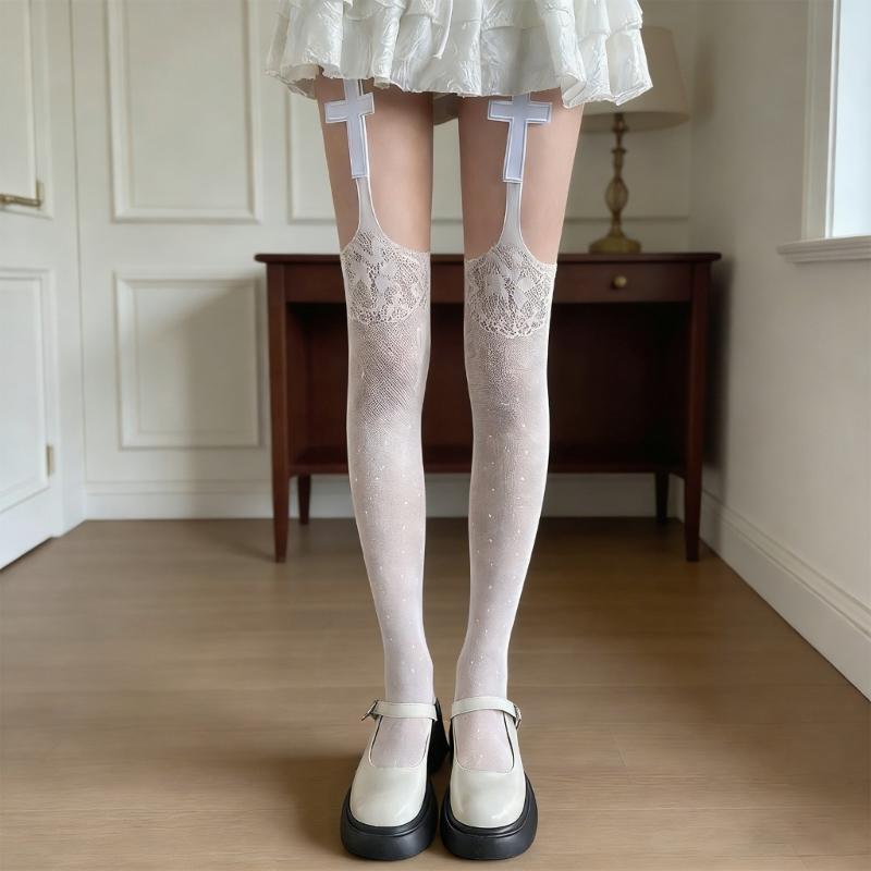 Sweet Elegant Women Thigh High Stockings Fashion Thin Hollows Long Tights Women Half Leg Tube Stockings Girl Garter Socks