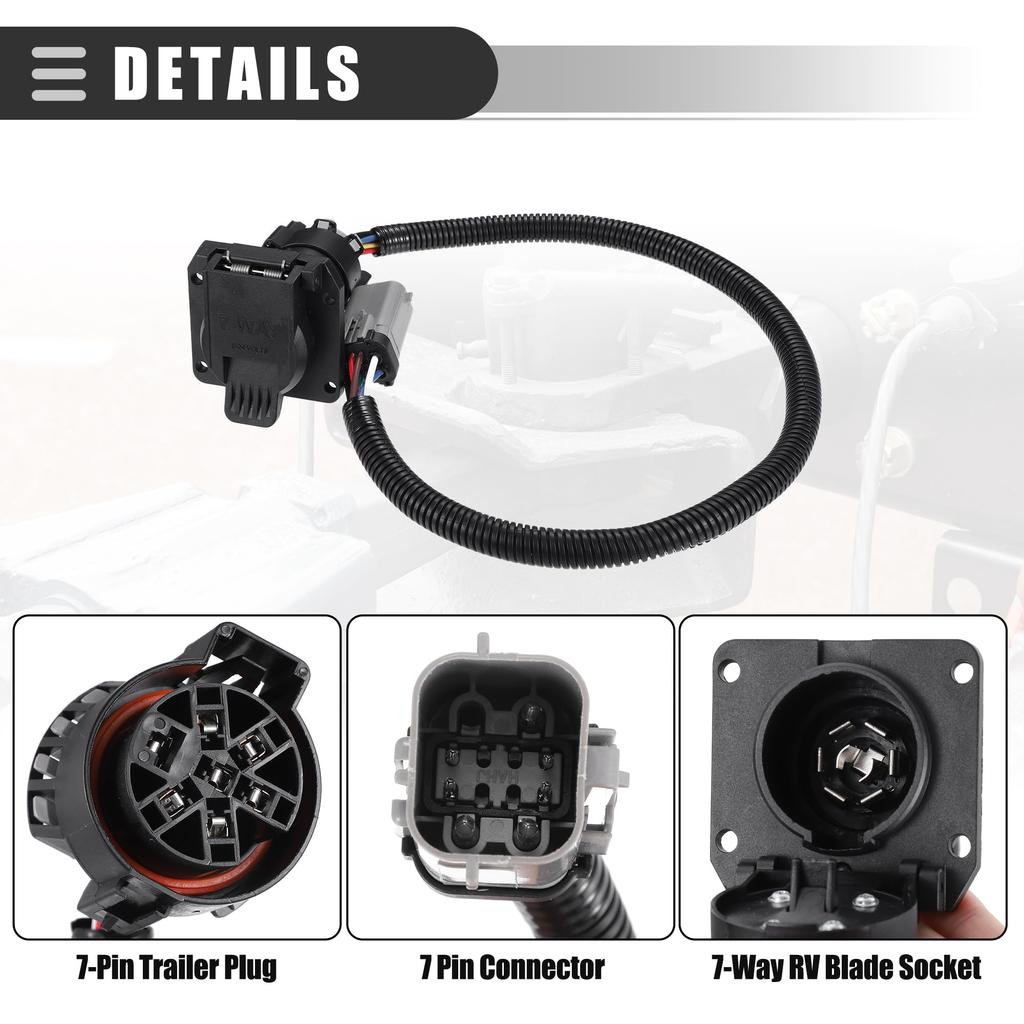 Motoforti 7-Pin Trailer Wiring Harness with Connector for Ford F-250 Super Duty (1999-2001), Plastic, Black, 1 Set