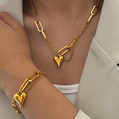 Stainless Steel Combination of Two Sets of New Light Luxury Retro Heart-shaped Irregular Chain Women's Zircon Daily Matching
