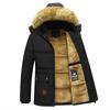 Men Winter Parka Fleece Lined Thick Warm Hooded Collar Coat Male Plush Jacket Autumn Work Out Wearing Black