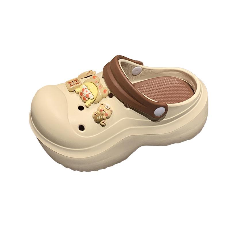 Туфли с дырками на толстой подошве женская верхняя одежда пляжные интернет-знаменитости легкие сандалии повседневные наступающие на мешок для дерьма тапочки для старшей медсестры 3536 коричневый 2234₽