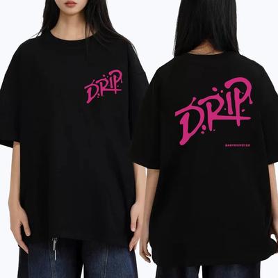 Babymonster Drip Album World Tour 2026 Double Sided Print Short Sleeve T-shirts Men Women Cotton Black Tops Unisex T Shirt