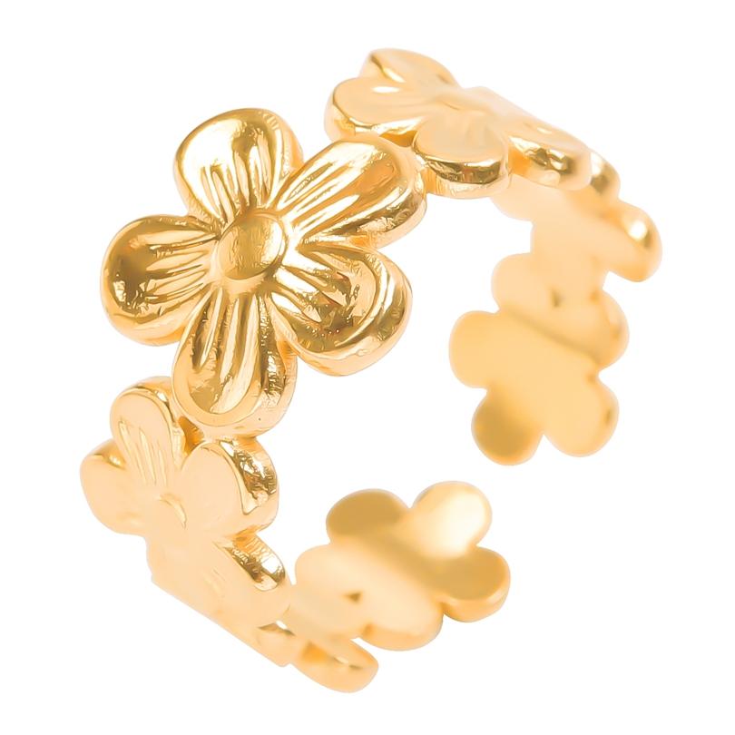 1/6pcs Plant Ring Ginkgo Leaf Tulip Flower Stainless Steel Open Adjustable Rings For Women Men Jewelry Personality Ring Anillos