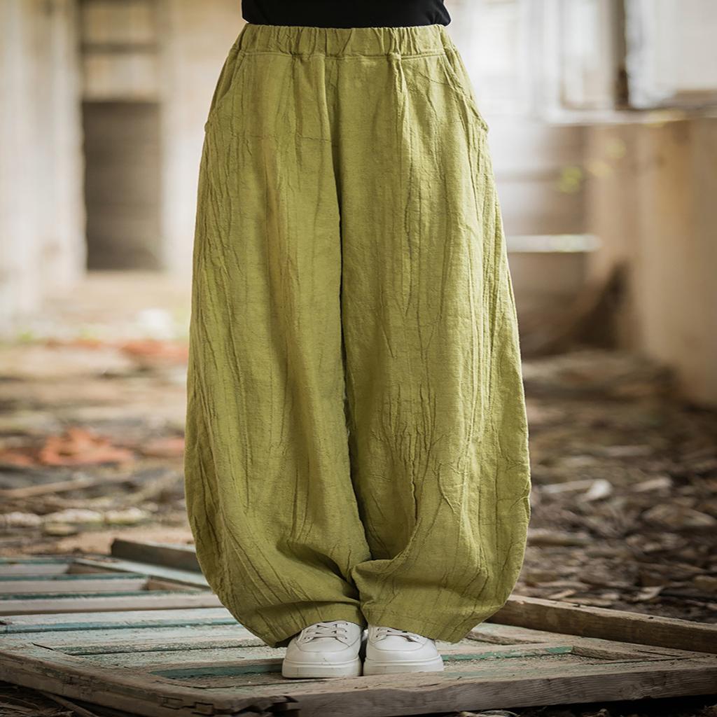 Pantaloni de vară din bumbac și in Pantaloni largi, cu talie elastică de meditație, de marime mari Pantaloni casual de damă