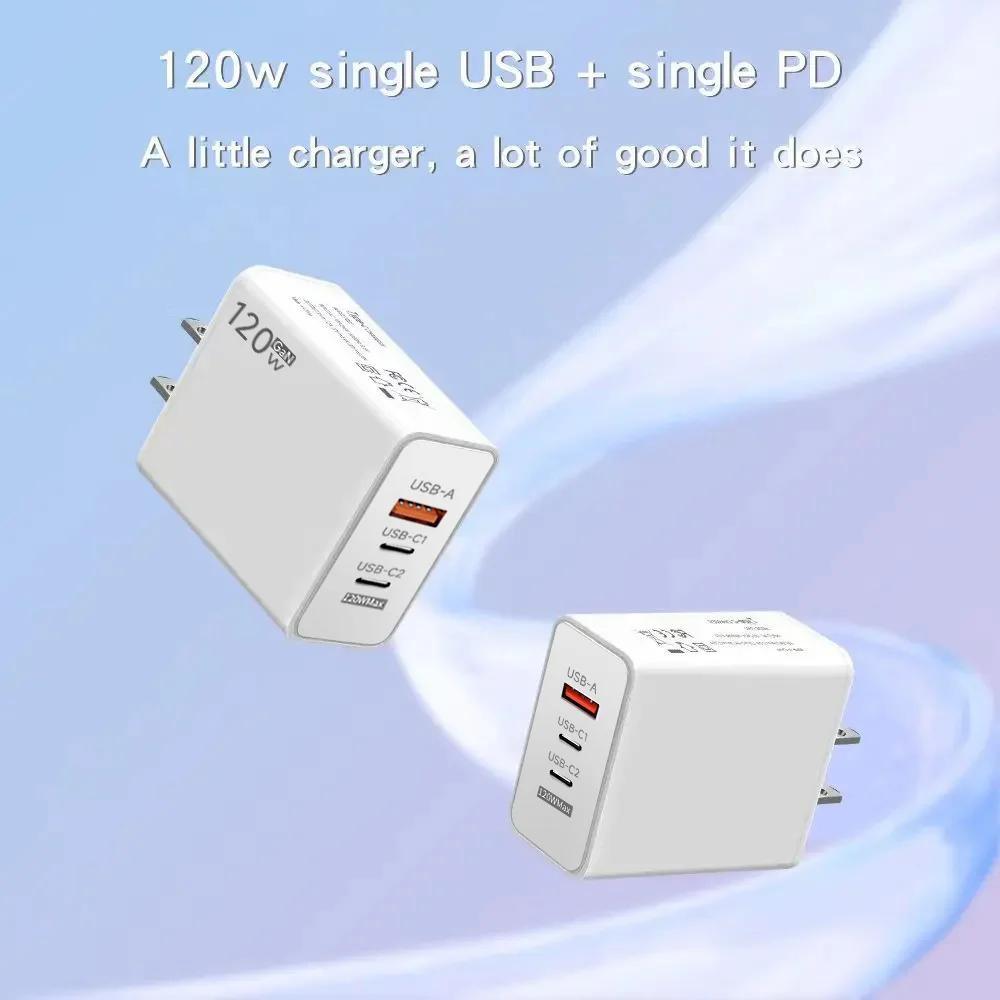 120W 3 Ports USB Charger Type C Fast Charging EU/US Plug Wall Charger 6A Type C Cable For  Mate 50 60 Honor Quick Charger